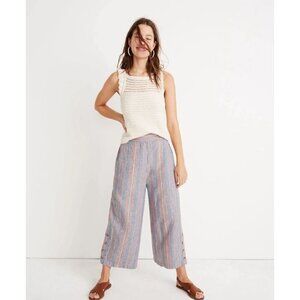 Madewell Huston Side Button Pull On Linen Crop Pants In Rainbow Stripe Size XS